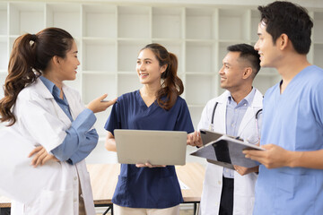 Fototapeta premium Medical team brainstorming having a meeting in conference room at hospital, Medical technology and health care concept.