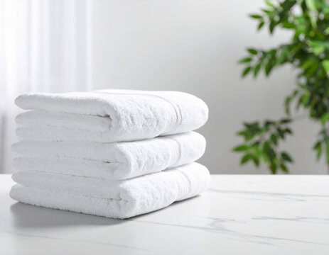 Stack of Clean White Hotel Towels