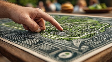 Finger Pointing at Illustrated Park Map Guide