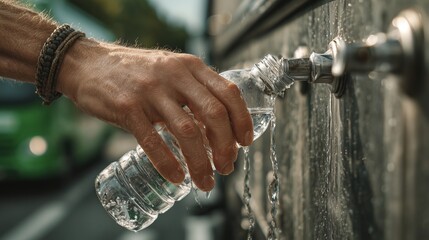 Filling Reusable Bottle at Outdoor Water Station