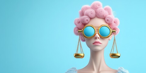 AI government  regulation  law concept. Stylish woman with unique glasses and pastel hairstyle.