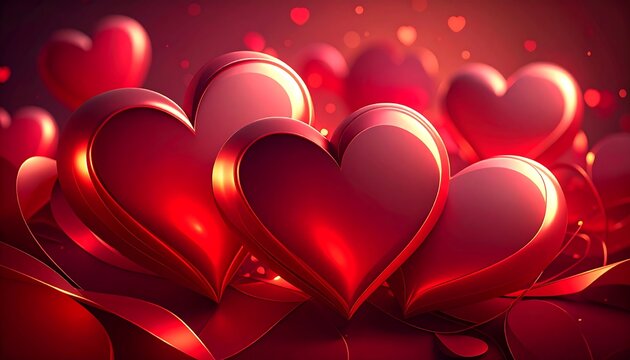 Romantic hearts on a red background - Powered by Adobe
