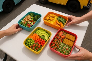 Colorful Vegan Bowls at Food Truck Festival
