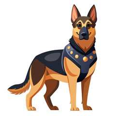 Obraz premium A German shepherd dog in police uniform standing alert, created in realistic vector rendering with white background