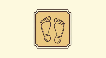 Minimalist Vector SVG Illustration of Footprint Sign with Decorative Frame in Flat Design Style in Neutral Colors