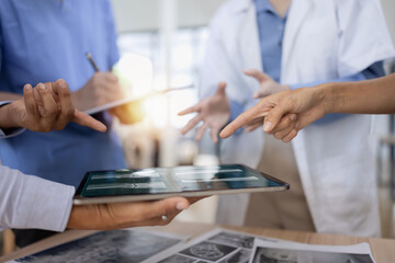 Medical team brainstorming having a meeting in conference room at hospital, Medical technology and health care concept.