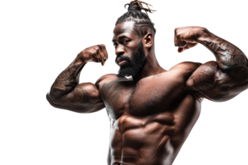 Man flexing his muscles on transparent backgroud