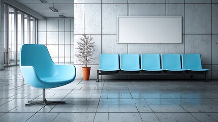 Title（英文）：
Clean hospital reception or waiting area with one modern chair and wide white wall, offering ample space for healthcare messages, overlay graphics, or informational content.