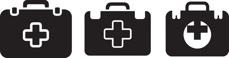 Fototapeta premium First Aid Kit Silhouette Icons Set