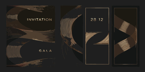 Elegant Gala Invitation Design with Abstract Brown and Gold Brush Strokes