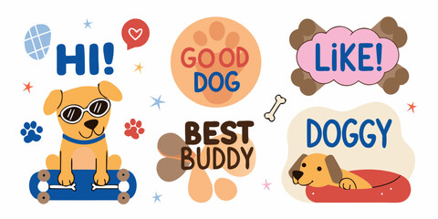 Cute Dog Vector Illustration Set with Fun Graphics and Typography Elements