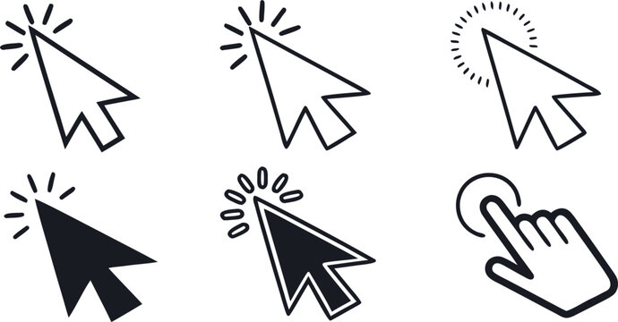 Vector art of collection of various cursor and pointer icons for web design and user interface projects