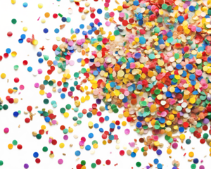 A pile of colorful confetti scattered on a transparent background