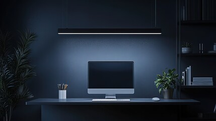 Minimalist Modern Office Desk Setup with Monitor and Plants