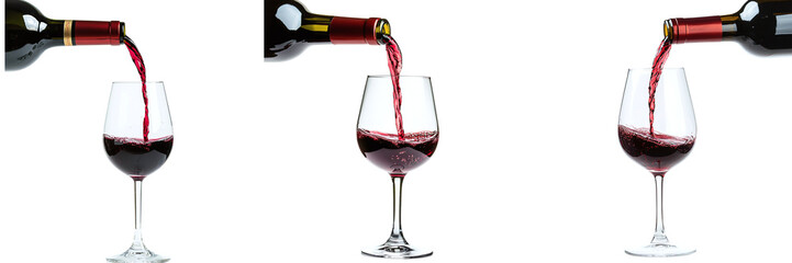 Set of pouring wine from bottle into glass isolated on transparent background PNG