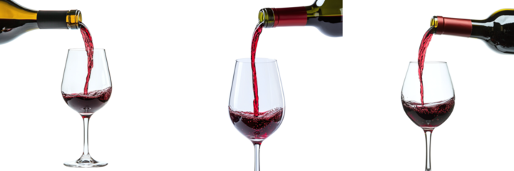 Set of pouring wine from bottle into glass isolated on transparent background PNG