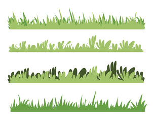 Collection of grass borders in different shapes and styles. Ideal for nature scenes, landscapes, games, and kids' illustrations.  