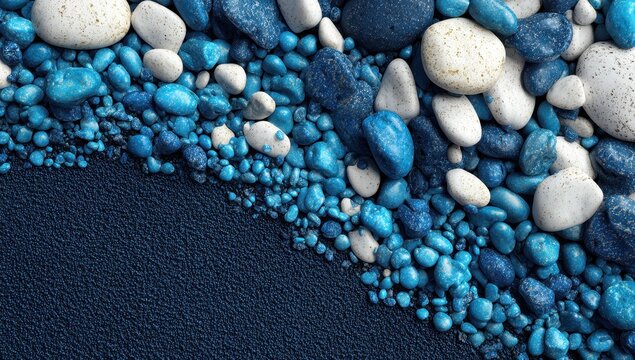 Blue and white stones cascade over dark background