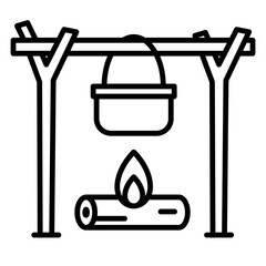 Campfire Cooking Pot Icon: Outdoor Adventure Symbol