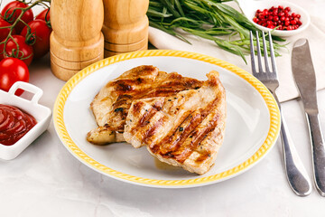 Grilled pork steak with sauce