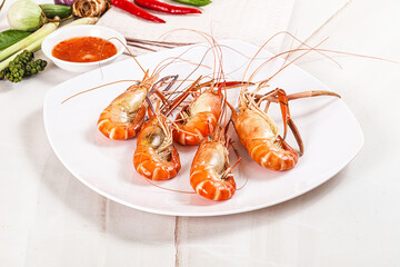 Boiled tiger prawn with sauce