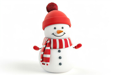 3D cartoon snowman on white background.