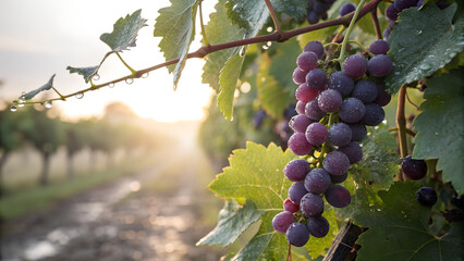 Fototapeta premium Close-Up of Grapes on Vine with Sunlight