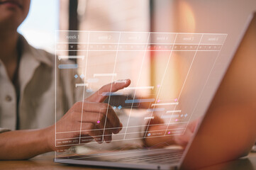 DevOps engineer in Digital transformation technology strategy of business processes and data, optimize and automate operations, customer service management, man using computer and chart diagram