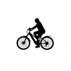 Silhouette of adult riding e-bike to work on white background