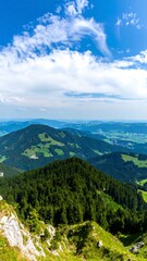 Mountain range vista, lush greenery