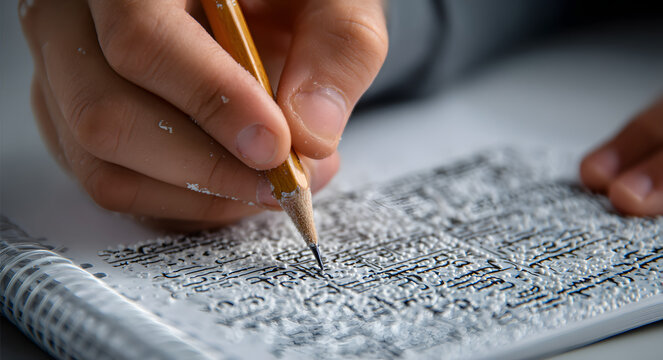 Child hand reading Braille text on a white page for visually impaired education