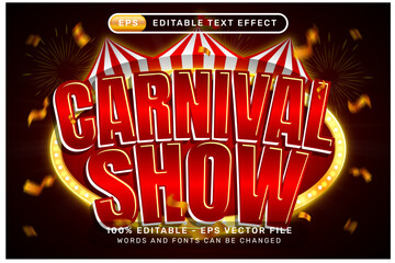 carnival show 3d text effect and editable text effect with a circus ornament background