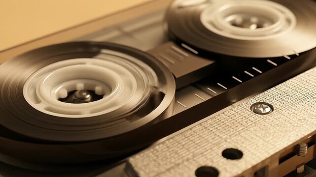 Vintage tape recorder with white cassette tape inside. Perfect for retro audio recording concepts, music themes, and nostalgic designs.