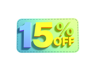 New 15% Off Discount Green Sale Tag with Transparent Background, Ideal for E-commerce Promotions and Web Banners.