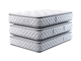 Obraz premium Stack of three white mattresses. Each mattress features a quilted top and a light gray border. The mattresses are stacked vertically, creating a 3D effect