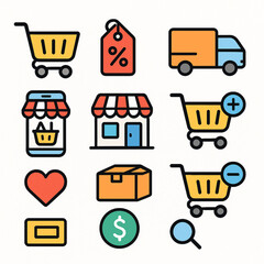 E-Commerce Icon Set in Flat Vector Style