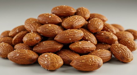 Golden-brown roasted almonds, lightly salted and glistening.