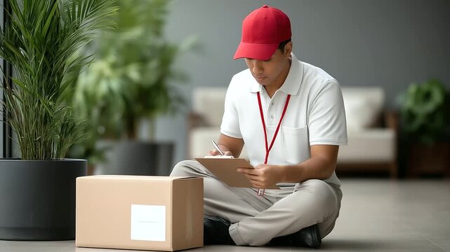 Courier double-checking package address for accuracy