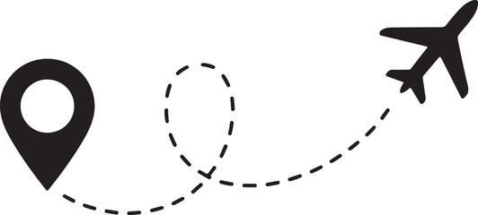 Airplane dotted route line the way airplane. Flying with a dashed line from the starting point and along the path - stock vector