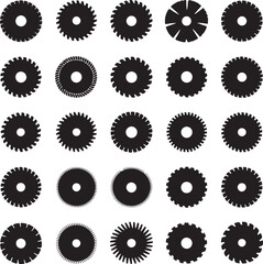 Black silhouettes of different circular saw blades, vector