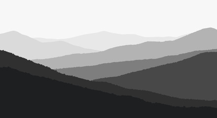 Serene mountain range silhouette with misty gradient evokes a sense of calm, perfect for branding, backgrounds, or design projects