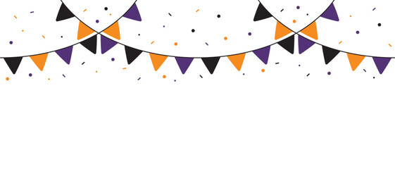 Seamless Orange, Purple and Black Halloween Party Bunting with confetti Decoration Illustration.