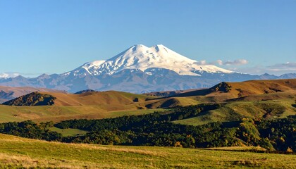 Mountain range panorama with snow-capped peak