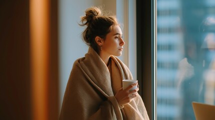 Pensive Woman Enjoying Coffee by Window