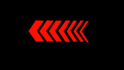 Arrow indicated the direction symbol. Swipe left red arrow pointing to the right isolated on a black background.