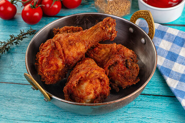 Crispy fried chicken drumsticks leg