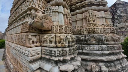 Intricate Bas-Relief Carvings on Historic Jain Temple Shringar Chawri Architecture in Chittorgarh Fort Complex