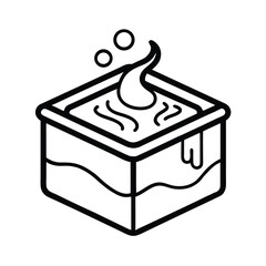 Black line art illustration of a bath bomb packaging box