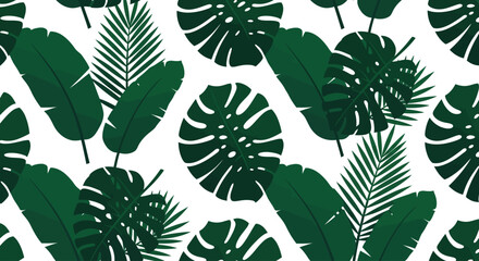 Seamless Vector Pattern of Tropical Leaves