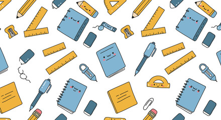 Seamless Vector Pattern of Colorful Stationery Items